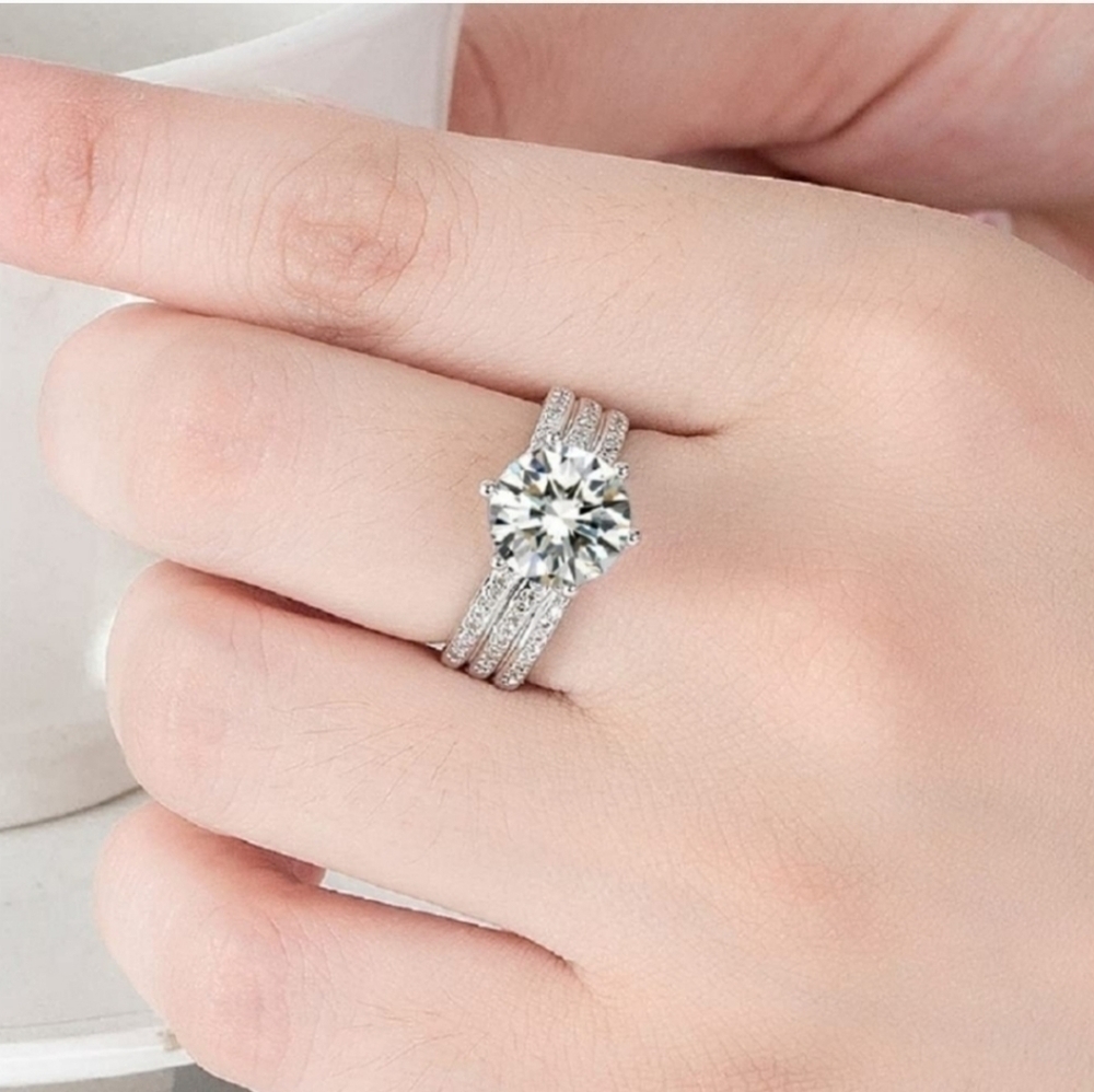 Silver Multi Layer Statement Ring Stacked Round Cut Jewelry